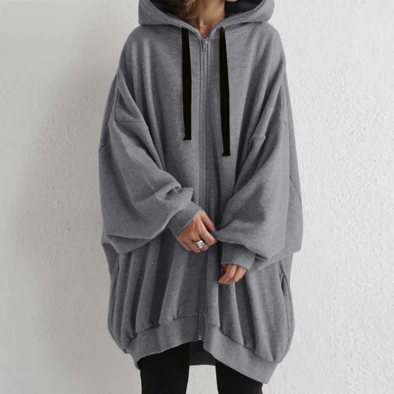 Autumn Winter Thick Ladies Long Trench Coat Loose Casual Female Women Hoody Zipper Coat Hoodies Jackets Coats Plus Size