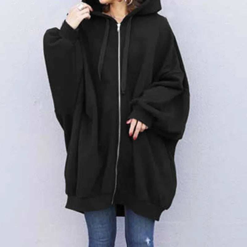 Autumn Winter Thick Ladies Long Trench Coat Loose Casual Female Women Hoody Zipper Coat Hoodies Jackets Coats Plus Size