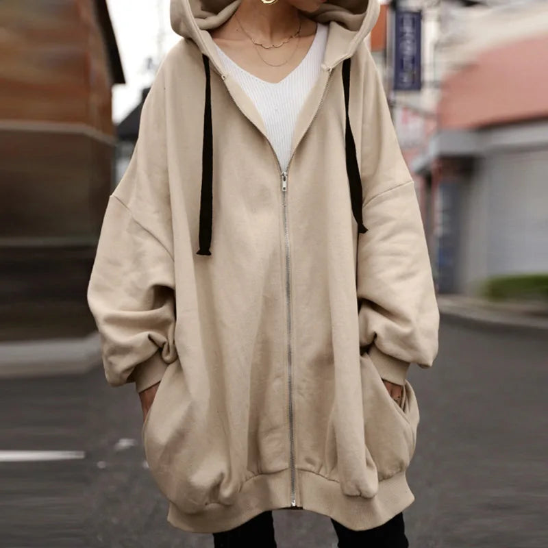 Autumn Winter Thick Ladies Long Trench Coat Loose Casual Female Women Hoody Zipper Coat Hoodies Jackets Coats Plus Size