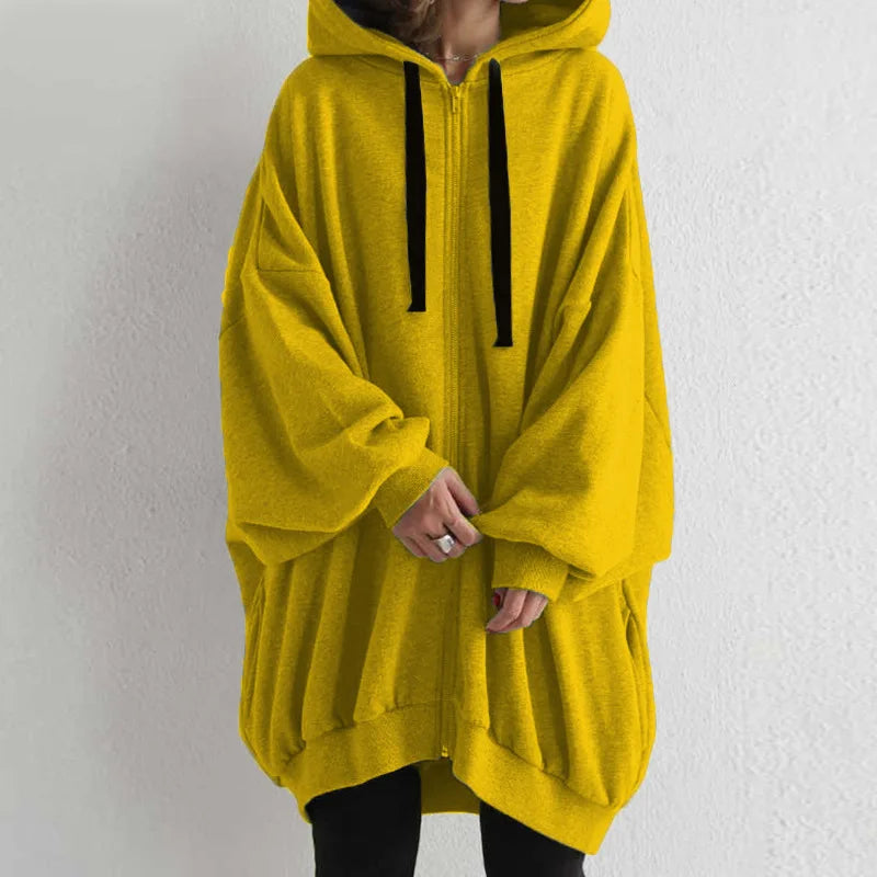 Autumn Winter Thick Ladies Long Trench Coat Loose Casual Female Women Hoody Zipper Coat Hoodies Jackets Coats Plus Size