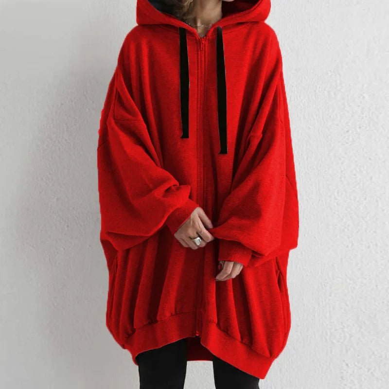 Autumn Winter Thick Ladies Long Trench Coat Loose Casual Female Women Hoody Zipper Coat Hoodies Jackets Coats Plus Size