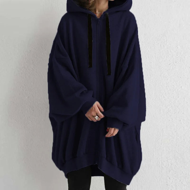 Autumn Winter Thick Ladies Long Trench Coat Loose Casual Female Women Hoody Zipper Coat Hoodies Jackets Coats Plus Size