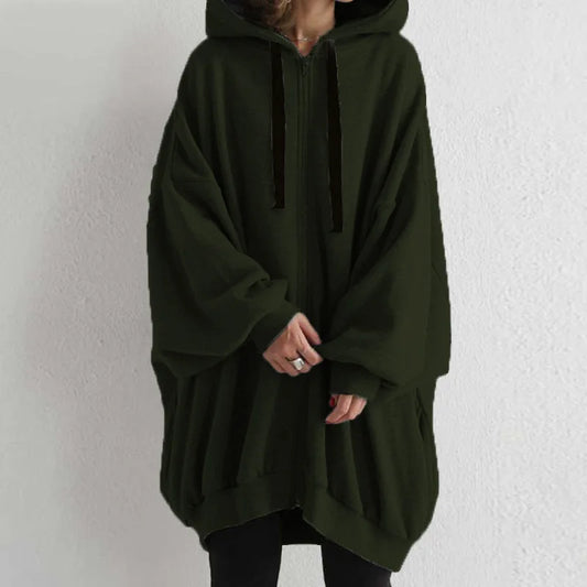 Autumn Winter Thick Ladies Long Trench Coat Loose Casual Female Women Hoody Zipper Coat Hoodies Jackets Coats Plus Size