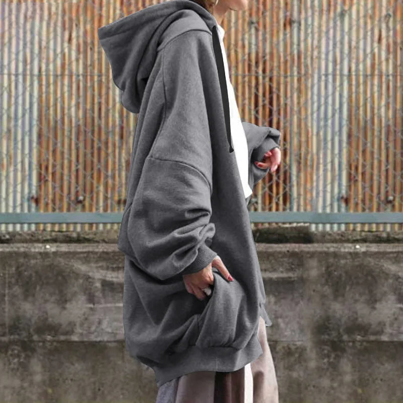 Autumn Winter Thick Ladies Long Trench Coat Loose Casual Female Women Hoody Zipper Coat Hoodies Jackets Coats Plus Size