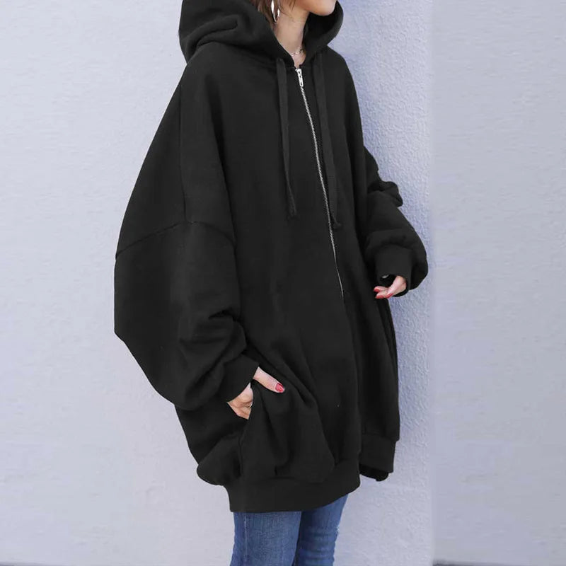 Autumn Winter Thick Ladies Long Trench Coat Loose Casual Female Women Hoody Zipper Coat Hoodies Jackets Coats Plus Size